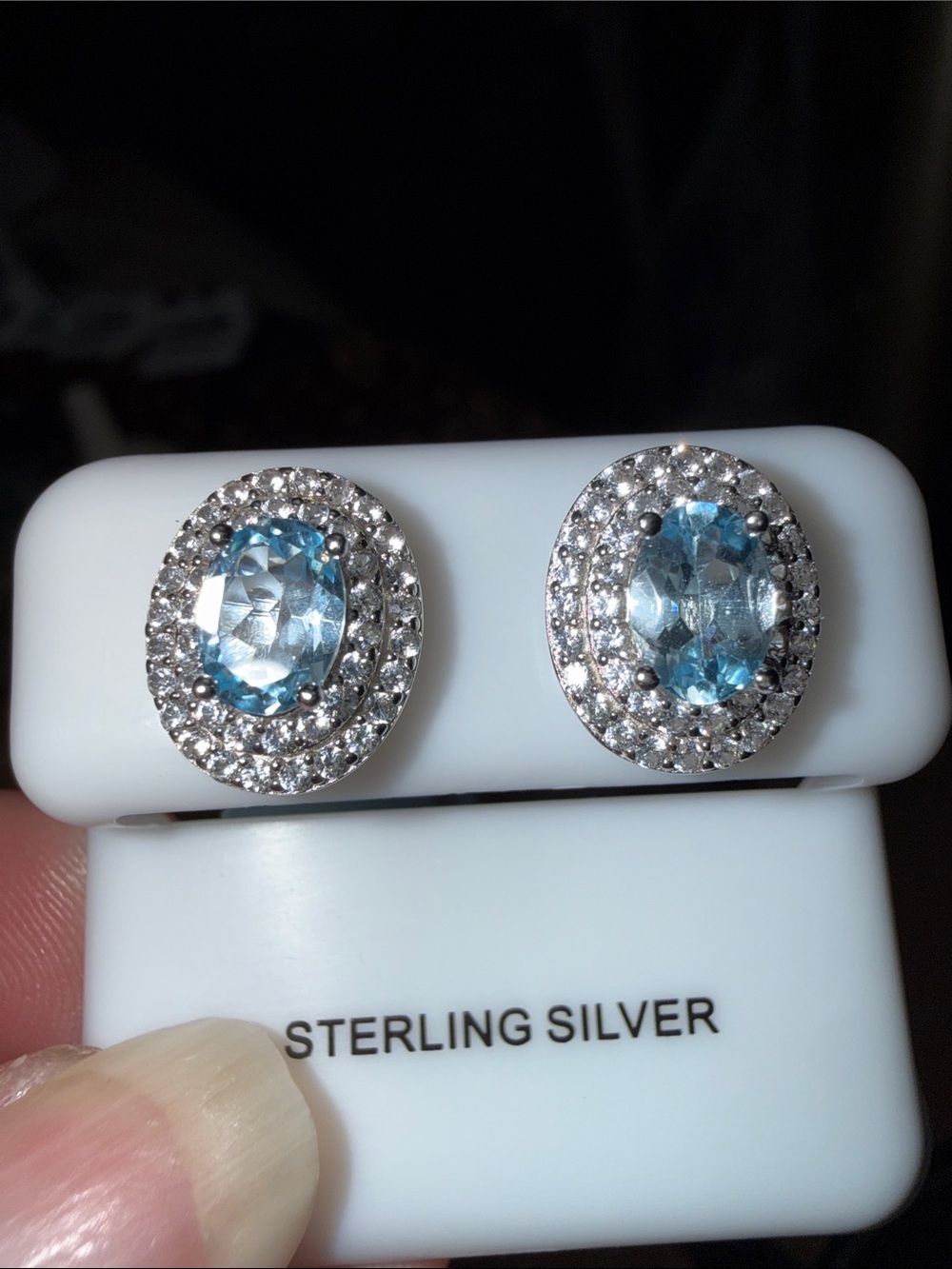 925 Sterling Silver Oval AUQUAMARINE Blue Halo MOISSANITE DIAMOND Stud Earrings